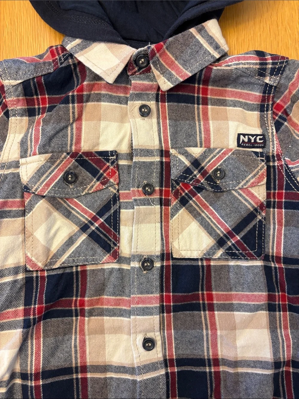 Checked Hooded Lightweight Flannel Shirt/Jacket - Navy/Red - size 6